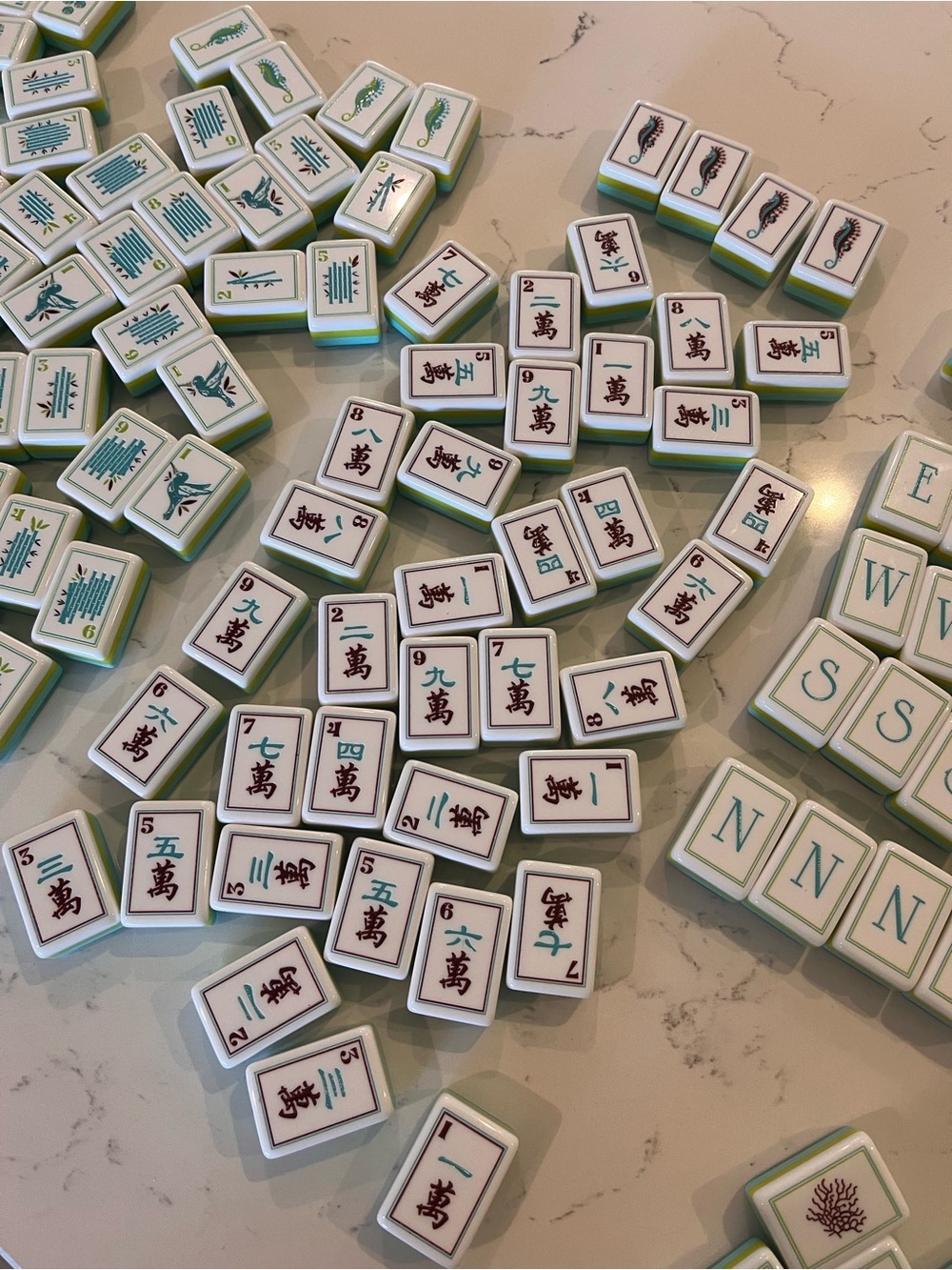Mahjong Tile Set w/Dice 4 Layer Ocean Beach Blue Green Similar to Coral & Coast - Picture 9 of 11